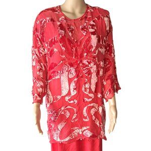 Marian Clayden Salmon Silk 3 Piece Leisure Neiman Marcus Size M Velvet Burnout